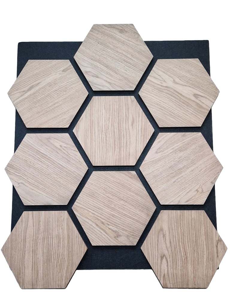 Akoestisch wandpaneel hexagon noten 76 x 62 cm