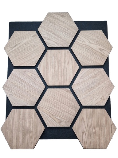 [WP-WN-HEX-24-3] Akoestisch wandpaneel hexagon noten 76 x 62 cm